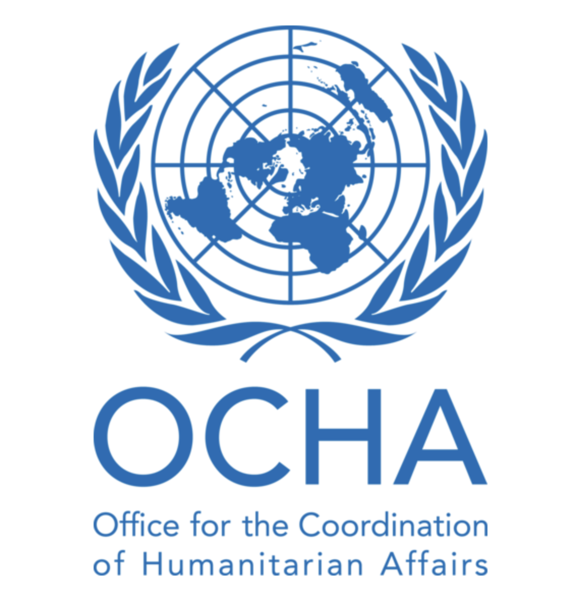The logo of the United Nations Office for the Coordination of Humanitarian Affairs (OCHA), featuring a blue UN emblem with a world map encircled by olive branches above the acronym "OCHA" and the full name written below.
